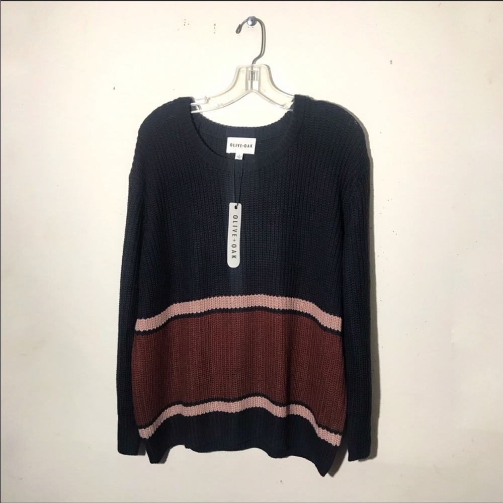 🎁NWT Olive&Oak Navy Blue Stripe Knit Pullover